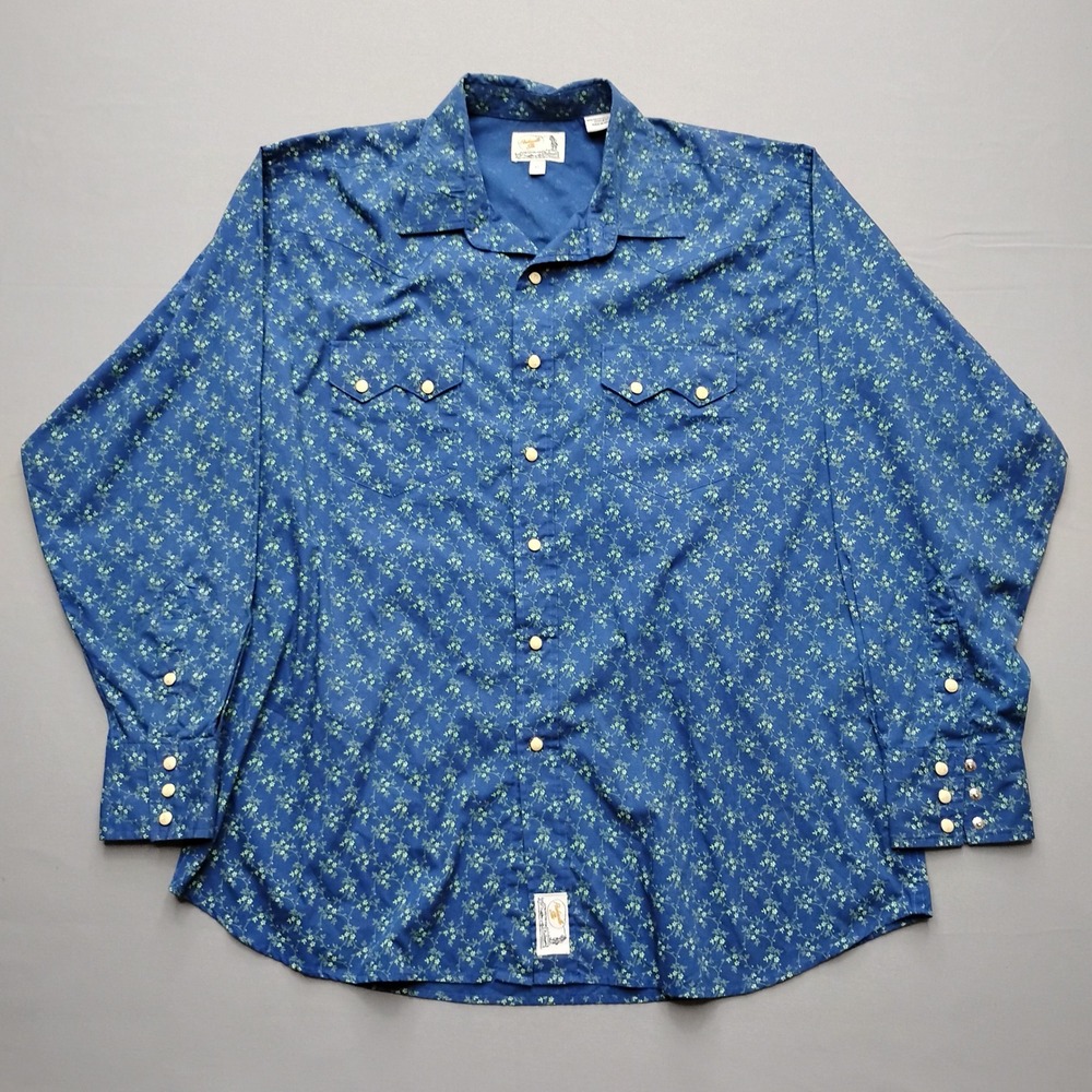 Panhandle Slim Mens XL Blue Floral Western Pearl Snap Shirt Long Sleeve